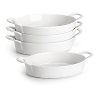MALACASA Oval Ceramic Oven Baking Dishes, Ideal for Lasagne, Shepherds Pie and More - Small Pie Dish, Set of 4, 22 OZ, White, Oven Safe