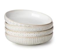 MALACASA Pasta Bowls, Large Embossed Salad Bowls, Relief Design, Set of 4 | 48OZ, 24.1cm/9.5" Large Salad Bowls,Ceramic Serving Bowls, Wide and Shallow Plates Pasta Plates, Microwave & Dishwasher Safe