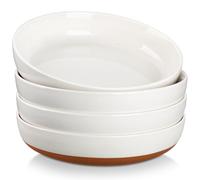MALACASA Pasta Bowls Set of 4, Large Pasta Bowls, Ceramic Soup Bowls, 48 OZ, 9 inch, Microwave and Dishwasher Safe, White and Brown, Serie Tara