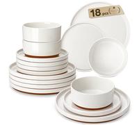 MALACASA Plates and Bowls Set, 18 Piece Elegant Raised Edge Dinner Sets for 6 People, Scratch Resistant Dinnerware Sets Crockery Set, Mircowave Dishwasher Safe Dishes Set, White, Leah Series