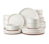 MALACASA Plates and Bowls Set, 24 Piece Elegant Raised Edge Dinner Sets for 8 People, Scratch Resistant Dinnerware Sets Crockery Set, Mircowave Dishwasher Safe Dishes Set, White, Leah Series