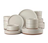 MALACASA Plates and Bowls Set, 24 Piece Elegant Raised Edge Dinner Sets for 8 People, Scratch Resistant Dinnerware Sets Crockery Set, Mircowave Dishwasher Safe Dishes Set, Grey, Leah Series
