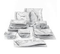 MALACASA Plates and Bowls Set, 26-Piece Dinner Sets with 6-Piece Dinner Plate/Soup Plate/Dessert Plate/Bowl and 2 Serving Platter, Marble Grey Porcelain Dinnerware Set Service for 6, Series Flora