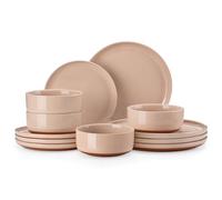 MALACASA Plates and Bowls Sets, 12 Pieces Modern Stoneware Dinnerware Set for 4 Kitchen Dinner Set Ceramic Dishware Dishes Set Microwave and Dishwasher Safe, Pink, Series TARA