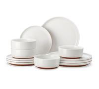 MALACASA Plates and Bowls Sets, 12 Pieces Modern Stoneware Dinnerware Set for 4 Kitchen Dinner Set Ceramic Dishware Dishes Set Microwave and Dishwasher Safe, White, Series TARA