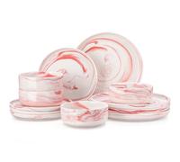 MALACASA Plates and Bowls Sets, 12 Pieces Porcelain Dinner Sets Dinnerware Sets Chip Resistant Ceramic Dish Set Service for 4, Marble Pink, Series Luna