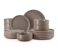 MALACASA Plates and Bowls Sets, 18 Pieces Modern Ceramic Dinnerware Set for 6 Kitchen Dinner Set Stoneware Dishware Dishes Set Microwave and Dishwasher Safe, Brown, Series TARA
