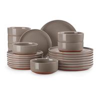 MALACASA Plates and Bowls Sets, 24 Pieces Modern Ceramic Dinnerware Set for 8 Kitchen Dinner Set Stoneware Dishware Dishes Set Microwave and Dishwasher Safe, Brown, Series TARA