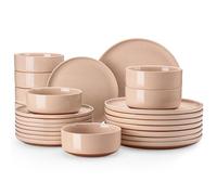 MALACASA Plates and Bowls Sets, 24 Pieces Modern Ceramic Dinnerware Set for 8 Kitchen Dinner Set Stoneware Dishware Dishes Set Microwave and Dishwasher Safe, Pink, Series TARA