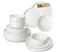 MALACASA Plates and Bowls Sets, 36 Piece Porcelain White Dinner Sets for 12 People, Chip and Scratch Resistant Dinnerware Sets Modern Round Crockery Set, Dishwasher & Microwave Safe, Series Luna