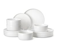 MALACASA Porcelain Dinnerware Set for 4 People, 12 Pieces with Dinner Plates ∅ 26 cm, Dessert Plates ∅ 21 cm and Cereal Bowls 760 ml, White, LEAH Series
