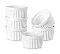 MALACASA, Ramekin Series, Creme Brulee Bowls, Set of 6, 260 ml Souffle Moulds for Baking, Souffle Moulds, Oven-Safe, Oven-Safe Creme Brulee Bowls, Mini Casserole Dish, 10.5 x 5.4 cm, White