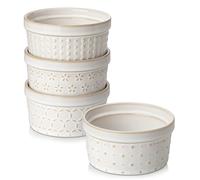 MALACASA Ramekins 8 Oz Oven Safe, Ceramic Creme Brulee Souffle Dishes, Pudding Custard Cups Ramekin For Baking, Small Dipping Sauce Bowls, Set of 4, Microwave and Dishwasher Safe, Arctic White