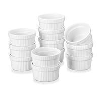 MALACASA Ramekins Set of 12, 55ML 2.2" Mini Porcelain Souffle Dishes Snack Dip Bowls for Creme Brulee, Baking, Dipping Sauce Dish, Oven Safe, Ivory White