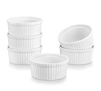 MALACASA Ramekins Set of 6, 350ML Dipping Bowls Baking Dish Creme Brulee Ramekins Porcelain Soufflé Dishes Sauce Dish, Oven Safe, Ivory White