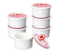 MALACASA Ramekins with Lids 8 oz - Set of 6, White Porcelain Creme Brulee Souffle Ramekins with Covers, Ceramic Custard Cups for Baking, Dishwasher and Oven Safe