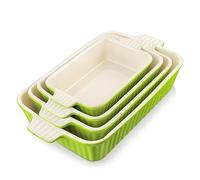 MALACASA Rectangular Baking Dish Set of 4 (9"/11"/12"/14"), Ceramic Oven Dish with Handles, Roasting Dish Ideal for Lasagne/Pie/Casserole/Tapas, Green