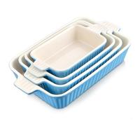 MALACASA Rectangular Ceramic Baking Dishes Set of 4, 9"/11"/12"/14", Blue | Lasagne Dishes with Handles, Deep Casserole Dishes Roasting Dish, Oven to Table Bakeware Cookware for Lasagna/Pie/Tapas