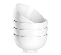 MALACASA Regular Series 4pcs White Porcelain Cereal Bowls 780ml, Round Breakfast Bowls, 6" Salad Bowls, Salad Bowls, Soup Bowls and Rice