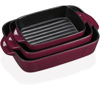 MALACASA, Series Bake.Bake, Ceramic Rectangular Baking Dish Set of 3 (7.5''/9''/10.5''), Stoneware Table Baking Dish with Handles Ideal for Lasagne/Pie/Casserole/Tapas, Red, BAKE-BAKE-039