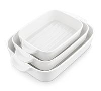MALACASA, Series Bake.Bake, Rectangular Baking Dish Set of 3 (10"/12"/14’’), Oven to Table Baking Dish with Porcelain Handles Ideal for Lasagne/Pie/Casserole/Tapas, White