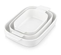MALACASA, Series Bake.Bake, Rectangular Baking Dish Set of 3 (9.5"/12"/14''), Oven to Table Baking Dish with Porcelain Handles Ideal for Lasagne/Pie/Casserole/Tapas, White