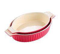 MALACASA, Series Bake, Oval Baking Dish Set of 2 (12.75"/14.5"), Oven to Table Baking Dish with Ceramic Handles Ideal for Lasagne/Pie/Casserole/Tapa, Red