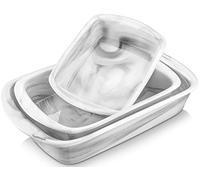 MALACASA, Series Bake, Rectangular Baking Dish Set of 3 (13.5"/11"/8''), Marble Grey Porcelain Bakeware Set, Oven to Table Baking Dish Ideal for Lasagne/Pie/Casserole/Tapas
