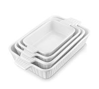 MALACASA, Series Bake, Rectangular Baking Dish Set of 4 (9"/11"/12"/14"), Oven to Table Baking Dish with Ceramic Handles Ideal for Lasagne/Pie/Casserole/Tapas, White
