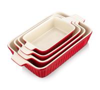 MALACASA, Series Bake, Rectangular Baking Dish Set of 4 (9"/11"/12"/14"), Oven to Table Baking Dish with Ceramic Handles Ideal for Lasagne/Pie/Casserole/Tapas, Red