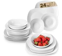 MALACASA, Series Elisa, 24-Piece Dinner Sets Ivory White Porcelain Dinnerware Set with 6-Piece 6.7" Cereal Bowls, 6-Piece 9.75" Dinner Plates, 6-Piece 7.5" Dessert Plates and 6-Piece 8.5" Deep Soup Plates Service For 6
