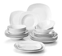 MALACASA, Series Elisa, 24-Piece Dinner Sets Ivory White Porcelain Plates and Bowls Set with 6-Piece Cereal Bow/Dinner Plate/Dessert Plate/Soup Plate, Service for 6