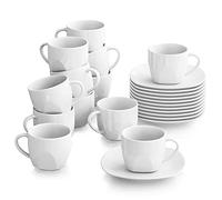 MALACASA, Series Elisa, 24-Piece Ivory White China Porcelain Drinkware Coffee Set with 12-Piece Cups and 12-Piece Saucers, Service for 12