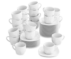 MALACASA, Series Elisa, 24-Piece Tableware Ivory White China Porcelain Coffee Cup and Saucer Set,220ml, Service for 24