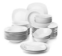 MALACASA, Series Elisa, 48-Piece Dinner Sets Ivory White Porcelain Dinnerware Set with 12-Piece Bowls/Dinner Plates/Dessert Plates/Deep Dinner Plates