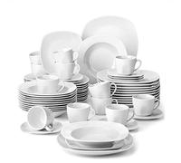 MALACASA, Series Elisa, 60-Piece Dinner Set Ivory White Porcelain Dinner Combination Sets with 12-Piece Cups/Saucers/Dessert Plates/Soup Plates/Dinner Plates Service for 12 Person