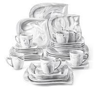MALACASA, Series Elvira, 30-Piece Marble Grey Dinnerware Sets Porcelain Dinner Set with 6 Piece Dinner Plates, Dessert Plates, Soup Plates, Cups and Saucers, Service for 6