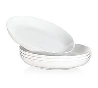 MALACASA, Series Regular, 10'' Pasta Bowl, Porcelain Salad Pasta Bowl, Large Ceramic White Soup Bowl Set, Serving Plates for Salad Pasta Soup Fruit, Microwave Dishwasher Safe, Set of 4