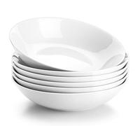MALACASA, Series Regular, 8'' Pasta Bowl, Porcelain Salad Pasta Bowl, Ceramic White Soup Bowl Set, Serving Plates for Salad Pasta Soup Fruit, Microwave Dishwasher Safe, Set of 6