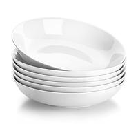 MALACASA, Series Regular, 9'' Pasta Bowl Set of 6, Porcelain Salad Bowl, Large Ceramic Ivory White Soup Bowl Set, Serving Plates for Fruit/Noodle, Microwave Dishwasher Safe