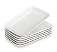 MALACASA Serving Platter, 9.5" Small Serving Dishes, Porcelain Rectangle Serving Plates Set of 6, Sushi Platters, White Platters for Serving Food, Appetizer, Dessert, Dishwasher and Microwave Safe