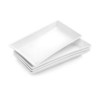 MALACASA Serving Platters, 12 Inch Porcelain Serving Trays for Party, Rectangular White Ceramic Serving Platter and Trays, Large Trays for Serving Food and Sushi, Set of 4 Ivory White