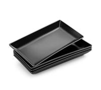 MALACASA Serving Trays Set of 4, Ceramic Serving Platters for Food, Rectangular Serving Platters and Trays for Food, Sushi, Party Trays and Platters, Serving Plates - 12 Inch, Matte Black