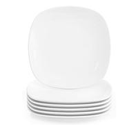 MALACASA Small White Dinner Plates Set of 6, 7.4" Porcelain Side Plates Square Dessert Plates Salad Plates, Microwave & Dishwasher Safe, Series Elisa