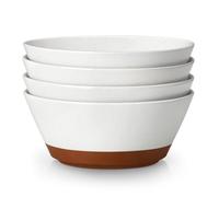 MALACASA Soup Bowls, Large Salad Bowls Set of 4, 35oz Ceramic Bowls for Ramen, Cereal, Fruit and Pho, Microwave & Dishwasher Safe, Speckled Deep Bowls, Vanilla White & Brown