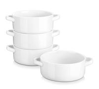 MALACASA Soup Bowls with Handles, 4 Piece 800ML Porcelain White Salad Bowls Large Serving Bowls Cereal Bowls Dessert Bowls Ramen Bowl Rice Bowls Breakfast Bowls, Microwave and Oven Safe