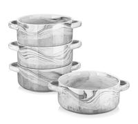 MALACASA Soup Bowls with Handles, 800ML Porcelain Bowls Set of 4, Salad Bowls Serving Bowls Cereal Bowls Dessert Bowls Ramen Rice Bowls, Dishwasher & Microwave Safe, Marble Grey