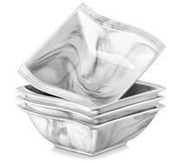 MALACASA Soup Cereal Bowls 30oz Set of 4 for Kitchen, Ceramic Square Bowl Set for Cooking, Large Serving Bowls, Marble Grey Bowls for Salad Pasta Dessert, Anti-chip, Dishwasher Safe, Series Flora
