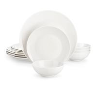 MALACASA Upscale Bone China Dinnerware Set, 12 Pieces Plates and Bowls Sets with Gold Rim, Cream-White Dinner Plate for Dessert Soup and Small Cereal Bowl, Lightweight Dish Set for 4, Series JERA