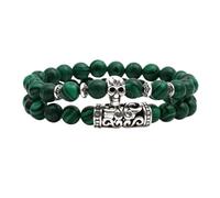 Malachite Beaded Bracelet with Owl & Buddha Head - Handmade Spiritual Jewelry for Men & Women (Elephant/Lion Head)
